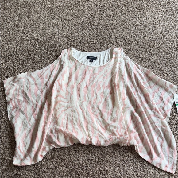 Karen Kane white pink and cream flowy open shoulder top size large - Picture 1 of 10
